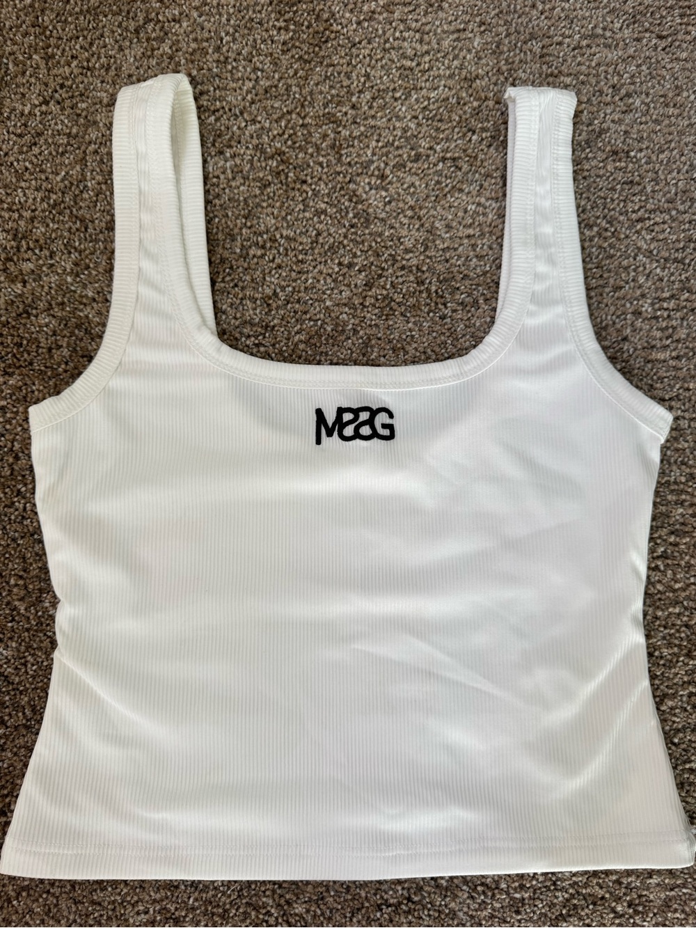 Missguided White Ribbed Logo Tank
